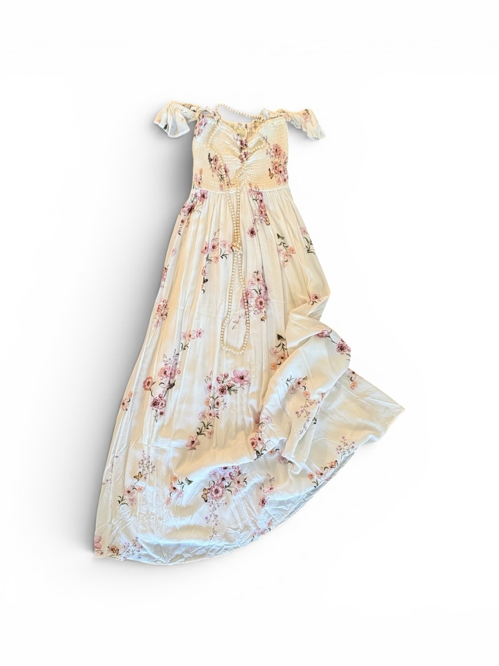 Plum Pretty Sugar Cream Maxi Dress with Pink Floral Print - Picture 6 of 10